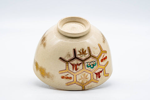 Tezumi — Japanese Matcha Bowl - Gold Geometric Origami Kyo-yaki Chawan - 250ml — top-down view of the interior