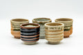 Japanese Tea Set - Set of 5 Uniquely Glazed Shigaraki-yaki Guinomi - 50ml - all five teacups arranged together