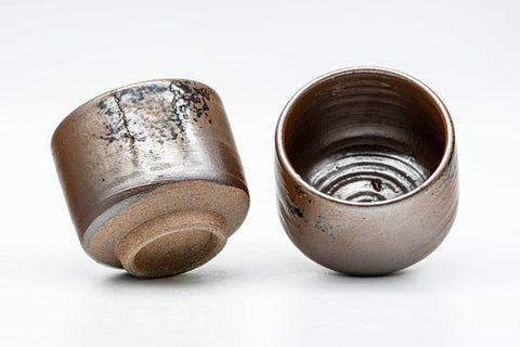 Tezumi — Japanese Teacups - Pair of Ash Brown Glazed Yunomi - 90ml — three-quarter view