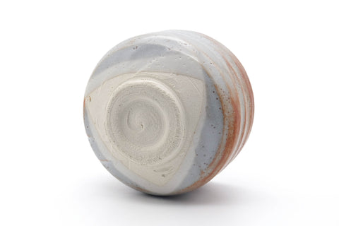 Tezumi — Japanese Matcha Bowl - Blue Orange Shino Glazed Mino-yaki Chawan - 500ml — top-down view of the interior