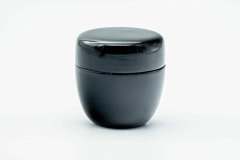 Japanese Natsume - Small Black Urushi Lacquer Tea Caddy with Shifuku Silk Pouch - 40ml