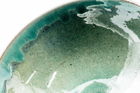 Japanese Matcha Bowl - Green Drip-Glazed Hira-gata Chawan - 200ml