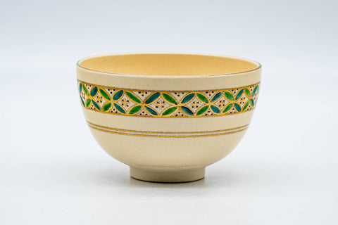 Japanese Matcha Bowl - Beige Gold Geometric Kyo-yaki Chawan - 250ml