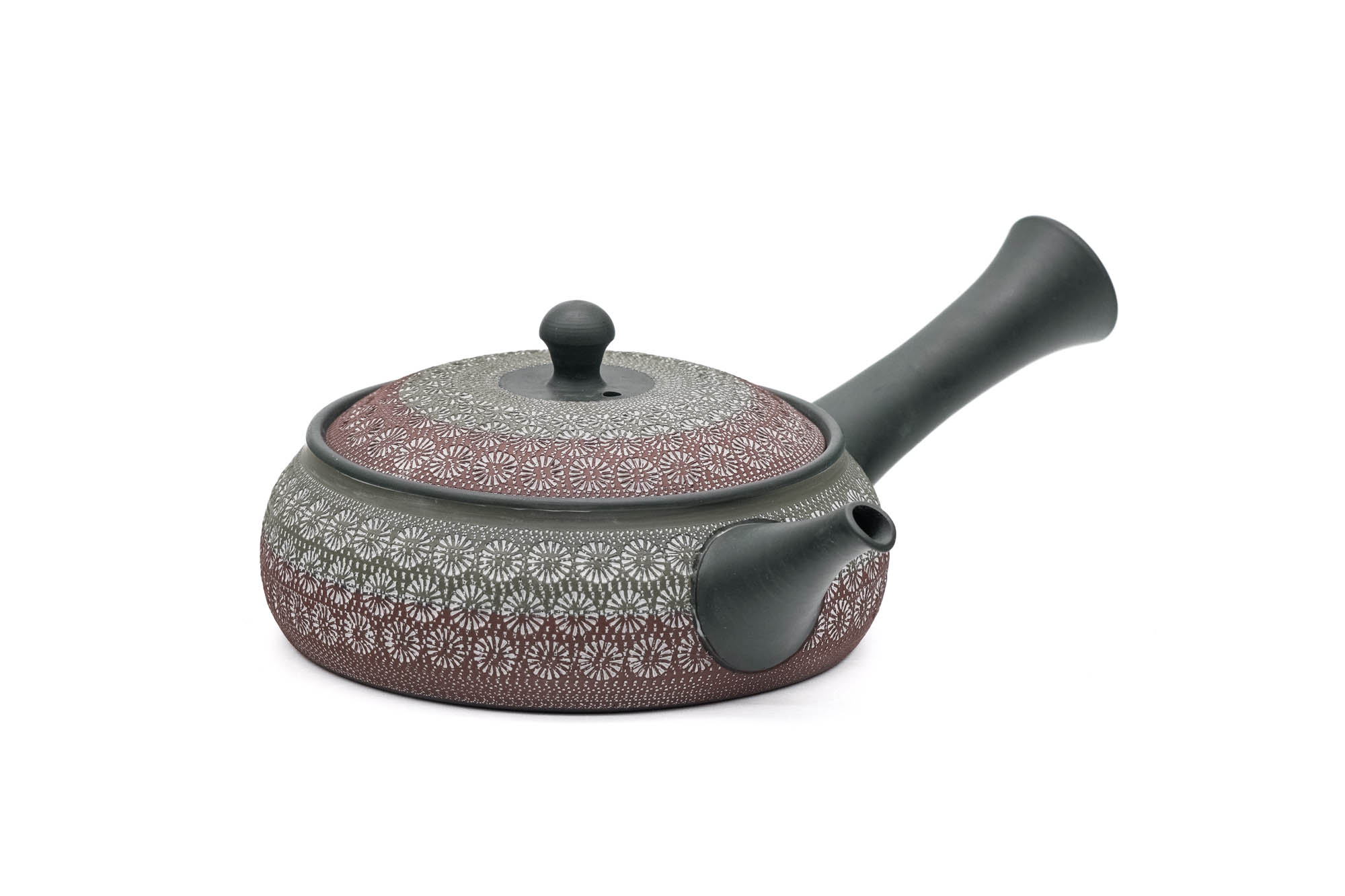 Japanese Kyusu - 磯部輝之 Teruyuki Isobe - Hira-Maru Floral Mishima Tokoname-yaki Teapot - 280ml