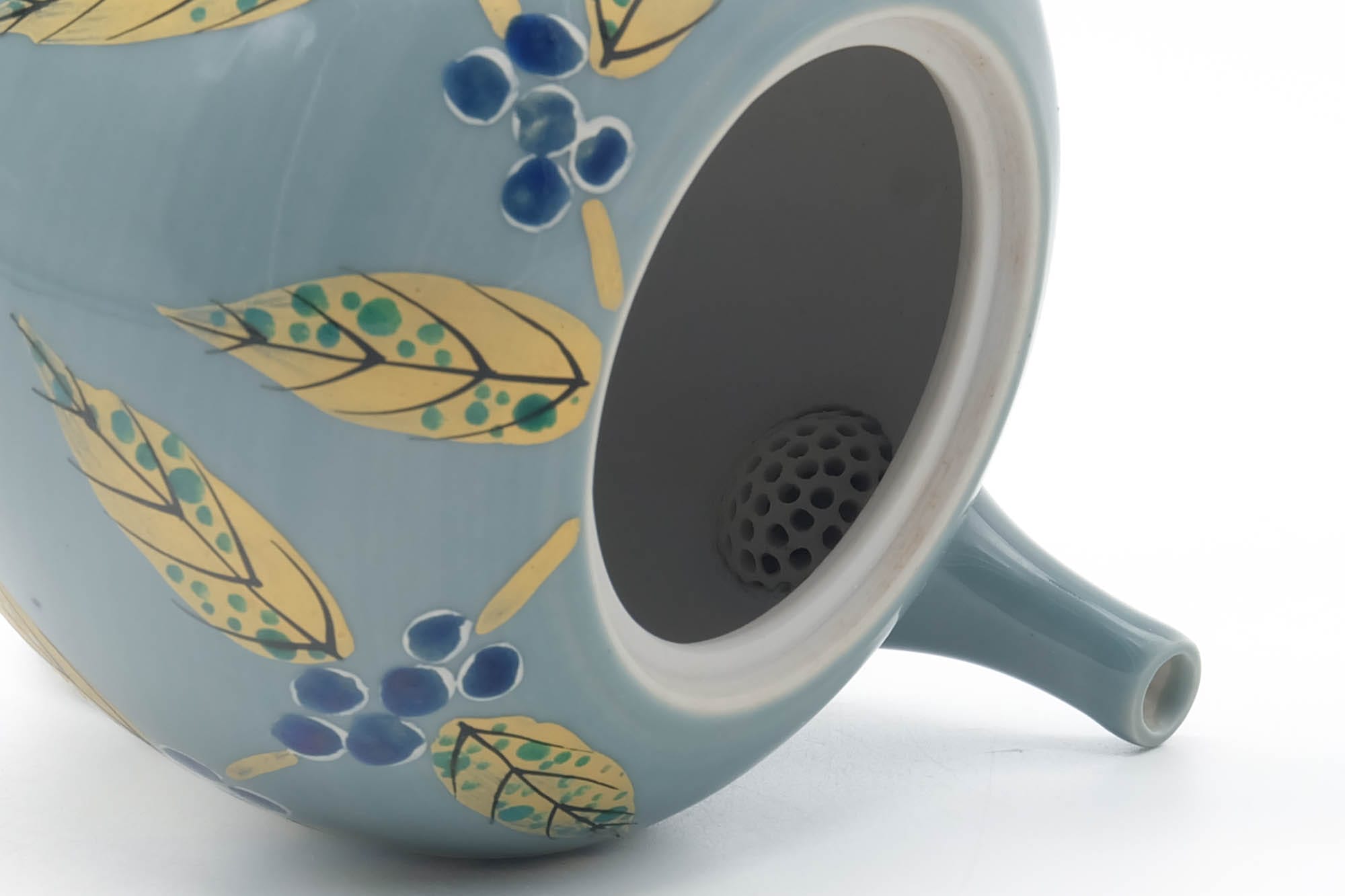 Japanese Kyusu - Blue Floral Hand-Painted Kutani Teapot - 500ml