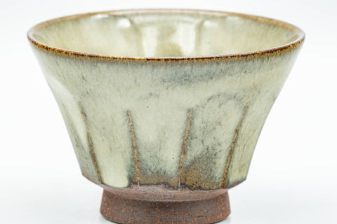 Tezumi — Japanese Teacup - Milky Sage Drip-Glazed Yunomi - 110ml — tipped to show the interior