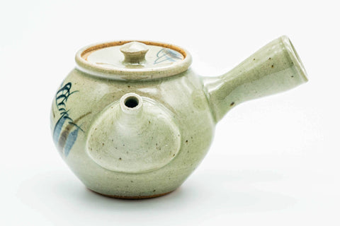Japanese Kyusu - Abstract Sage Green Glazed Karatsu-yaki Ceramic Filter Teapot - 300ml