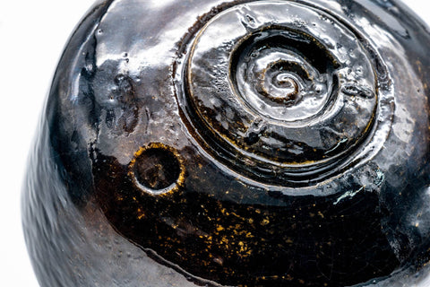 Japanese Matcha Bowl - 手 Deep Black Amber Glazed Raku-yaki Chawan - 350ml