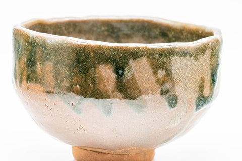 Tezumi — Japanese Matcha Bowl - Brown Green Drip-Glazed Wabi-Sabi Chawan - 300ml — tipped to show the interior