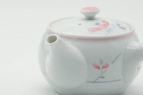 Tezumi — Japanese Kyusu - Floral White Porcelain Arita-yaki Ceramic Filter Teapot - 200ml — closeup of the decoration