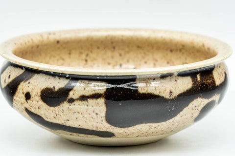 Tezumi — Japanese Kensui - Abstract Beige Speckled Glaze Water Bowl - 250ml — tipped to show the interior