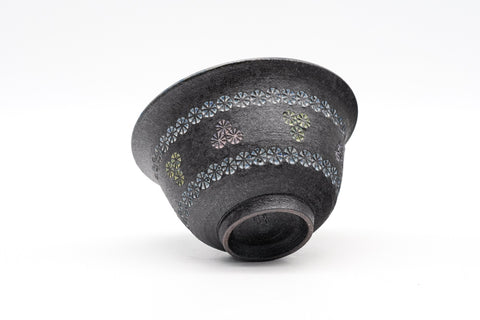 Ao-Mishima with Pink and Yellow Flowers Kiyomizu Yunomi - 100ml