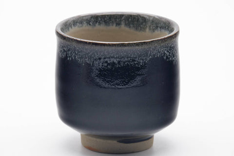 Tezumi — Japanese Teacup - Jet Black Hare's Fur Glazed Yunomi - 200ml — tipped to show the interior