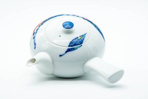 Japanese Kyusu - Blue Orange Leaves Arita-yaki Porcelain Teapot - 350ml