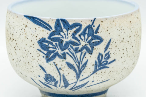 Tezumi — Japanese Teacups - Pair of Blue Floral Textured Arita-yaki Yunomi - 100ml — top-down view of the interior