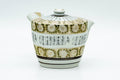 Japanese Tea Set - Gold White Chrysanthemum Kutani-yaki Kyusu Teapot with 2 Yunomi Teacups - front view of the teapot