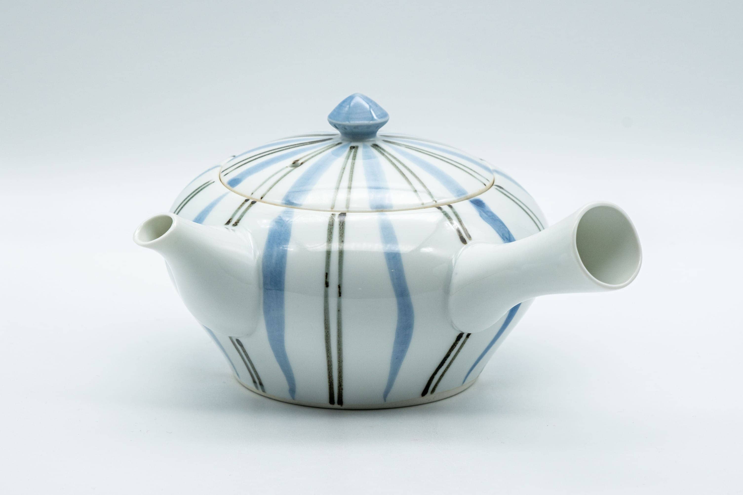 Japanese Kyusu - Blue Striped Arita-yaki Debeso Teapot - 300ml - Tezumi