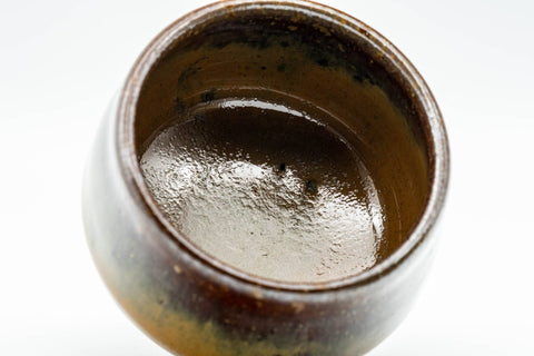 Tezumi — Japanese Teacups - Pair of Brown Drip-Glazed Yunomi - 100ml — tipped to show the interior
