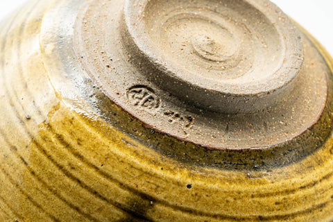 Japanese Matcha Bowl - Yellow Brown Drip-Glazed Hatazori-gata Chawan - 400ml - Tezumi