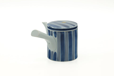 Tezumi — Japanese Tea Set - Blue White Arita Porcelain Kyusu Teapot with 5 Yunomi Teacups — interior of the teapot showing the filter