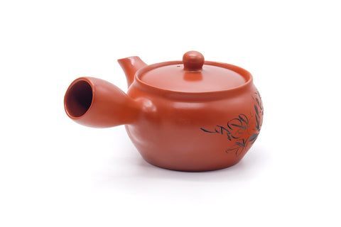 Japanese Kyusu - Flower Engraved Tokoname Mesh Teapot - 410ml