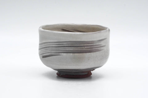 Tezumi — Japanese Matcha Bowl - Milky White Grey Hakeme Glazed Chawan - 100ml — front view from another angle