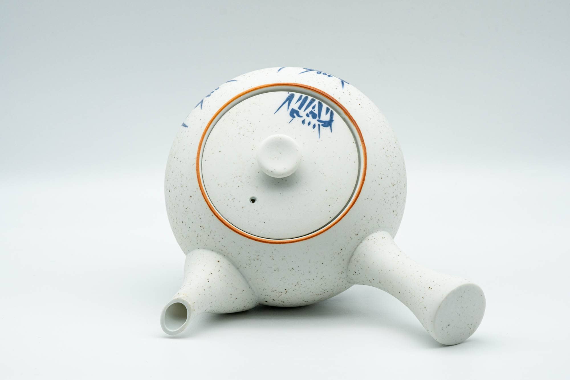 Japanese Tea Set - Blue Floral White Matte Glazed Arita-yaki Debeso Kyusu Teapot with 5 Yunomi Teacups - Tezumi