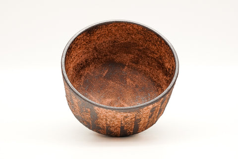 Faceted Red-Orange Kiyomizu-yaki Chawan