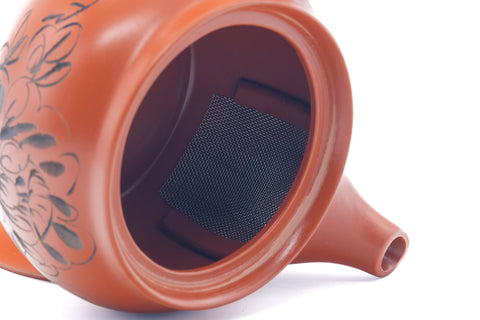 Japanese Kyusu - Flower Engraved Tokoname Mesh Teapot - 410ml