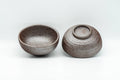 Japanese Teacups - Pair of Purple Textured Clay Guinomi - 40ml - two cups, one upright and one inverted showing footring