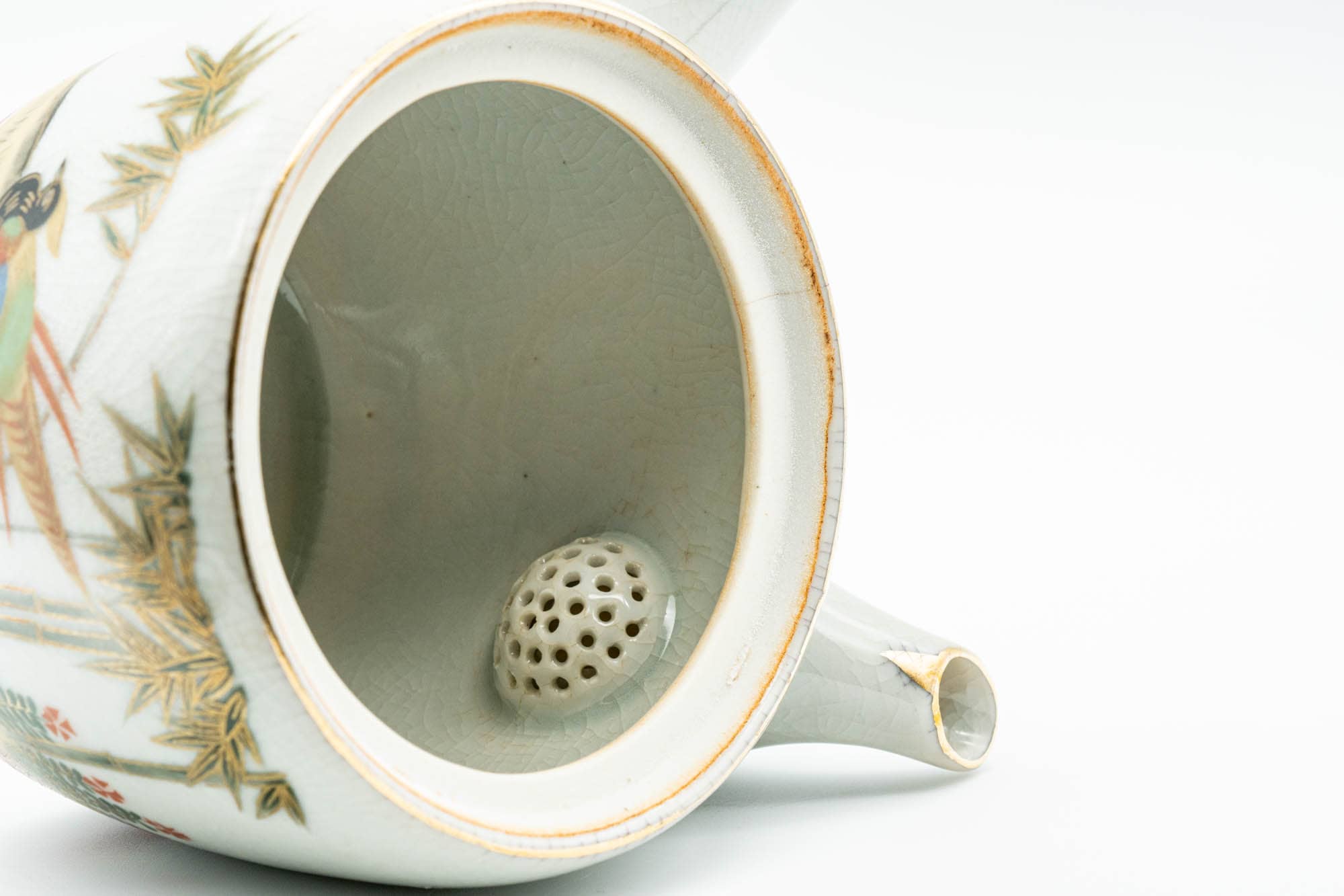 Japanese Kyusu - Bamboo Peacock Kutani-yaki Ceramic Filter Teapot - 400ml - Tezumi