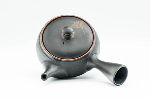 Japanese Kyusu - Black Kurodei Tokoname-yaki Ginkgo Leaf Teapot - 250ml - Tezumi