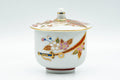 Japanese Teacup - Floral Kutani-yaki Ryuzan Lidded Yunomi - 60ml - three-quarter view with the lid in place showing the floral arrangement