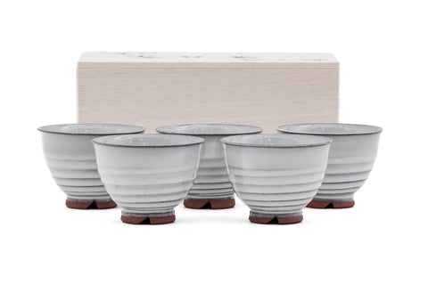 Set of 5 White Spiraling Hagi-yaki Teacups - 150ml