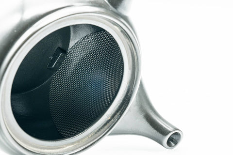 Japanese Kyusu - Year of the Pig Black Kurodei Tokoname-yaki Teapot - 360ml - lid removed showing the steel mesh filter inside