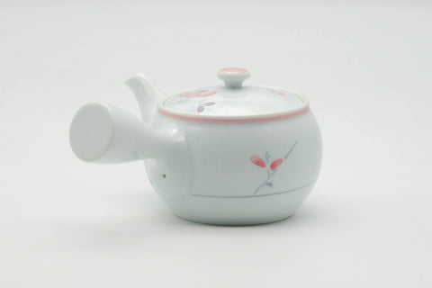 Tezumi — Japanese Kyusu - Floral White Porcelain Arita-yaki Ceramic Filter Teapot - 200ml — side view showing the spout