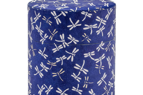 Blue White Dragonflies Washi Tea Canister - 150g