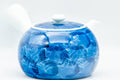 Japanese Kyusu - Blue Floral Porcelain Arita-yaki Debeso Teapot - three-quarter view with the side handle