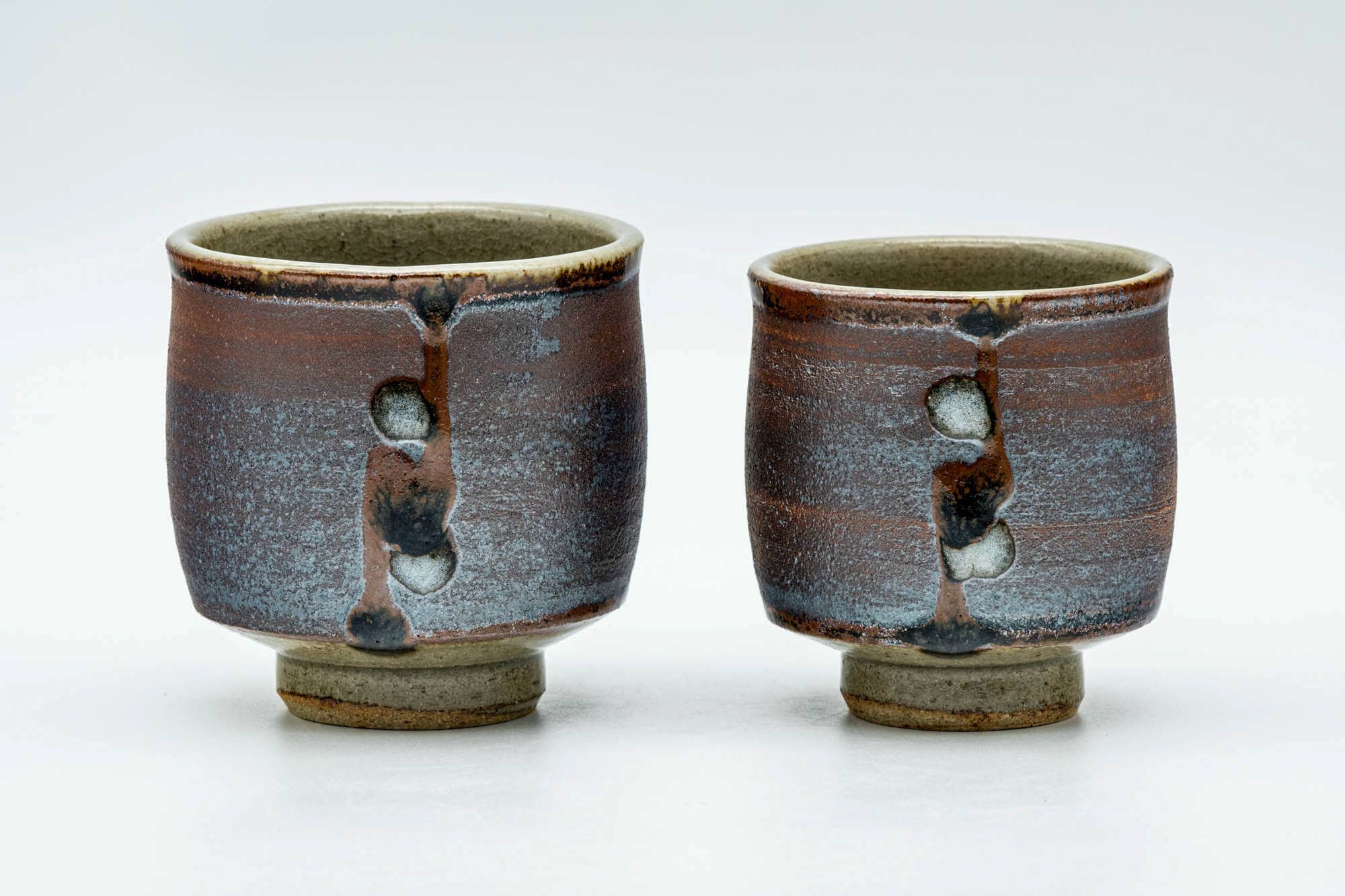 Japanese Teacups - Pair of Large Drip-Glazed Meoto Yunomi in Wooden Box