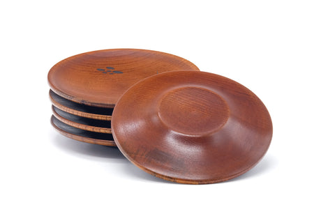 Japanese Chataku - Set of 5 Plum Blossom Engraved Wooden Plates