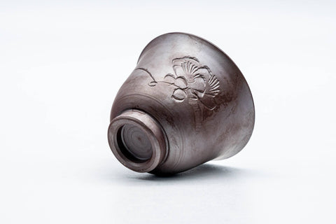 Japanese Teacup - Floral Engraved White Inner-Glazed Banko-yaki Yunomi - 100ml