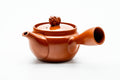 Japanese Kyusu - Sheep Drum Decorated Tokoname-yaki Mesh Teapot - 260ml - rear three-quarter view with the side handle extended