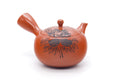 Tezumi — Japanese Kyusu - Engraved Floral Red Shudei Tokoname Mesh Teapot - 320ml — three-quarter view