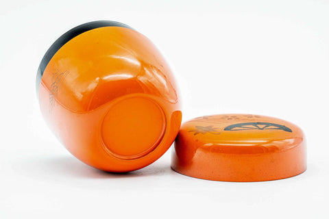 Japanese Natsume - Waterwheel Sakura Orange Lacquered Matcha Tea Caddy - 110ml