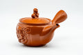 Tezumi — Japanese Kyusu - Monkeys and Leaves Tokoname-yaki Mesh Filter Teapot - 400ml — side view with the lid and side handle
