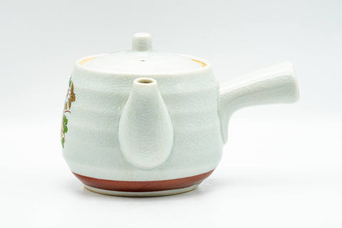 Japanese Kyusu - Floral White Porcelain Kutani-yaki Debeso Teapot - 420ml