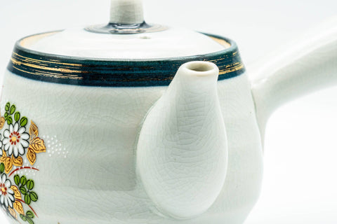 Japanese Kyusu - Chrysanthemum Floral Kutani-yaki Debeso Teapot - 400ml