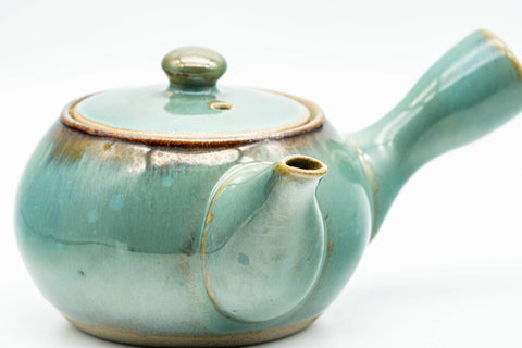 Tezumi — Japanese Kyusu - Green Teal Ceramic Debeso Teapot - 200ml — closeup of the decoration