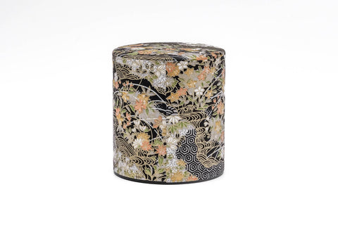 Black White Orange Floral Washi Tea Canister - 150g