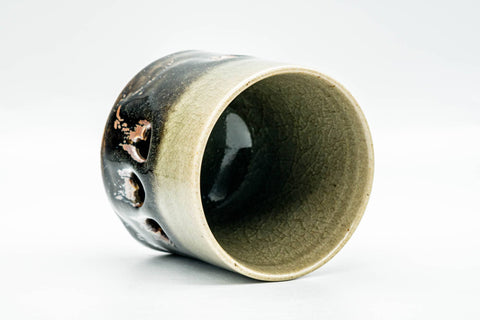 Overhead view into the Obori Soma yunomi showing the double-walled rim and glazed interior